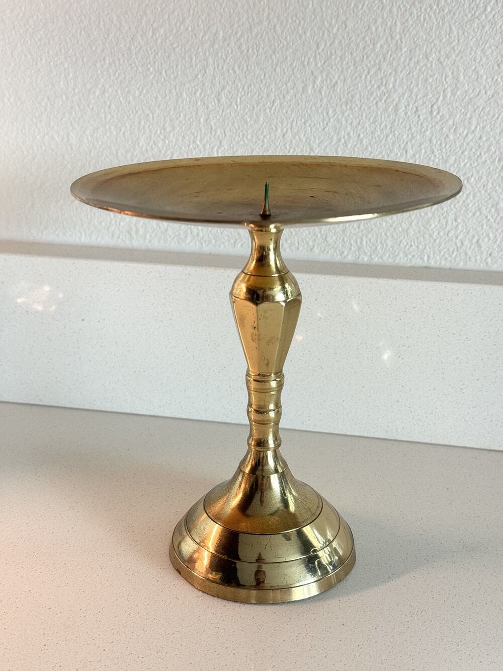 Vintage Gold Pillar Candle Holder Pedestal Candlestick 6" Diameter Hosley Brass